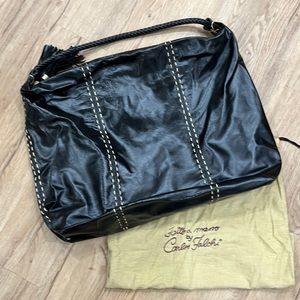 CARLOS FALCHI Leather Hobo Bag Tote Black - EUC